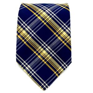 Tommy Hilfiger Men's Necktie Navy Blue Yellow Plaid Classic Career Style 4x60